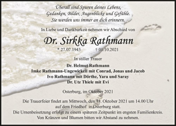 Traueranzeige von Dr. Sirkka Rathmann  von Magdeburger Volksstimme