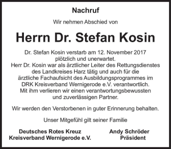 Traueranzeige von Dr. Stefan Kosin  von Magdeburger Volksstimme