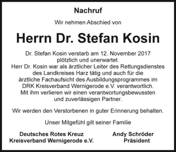 Traueranzeige von Dr. Stefan Kosin  von Magdeburger Volksstimme