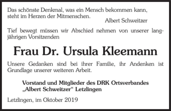 Traueranzeige von Dr. Ursula Kleemann  von Magdeburger Volksstimme