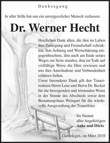Traueranzeige von Dr. Werner Hecht  von Magdeburger Volksstimme