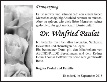 Traueranzeige von Dr. Winfried Paulat  von Magdeburger Volksstimme