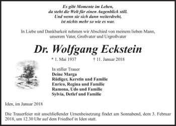 Traueranzeige von Dr. Wolfgang Eckstein  von Magdeburger Volksstimme