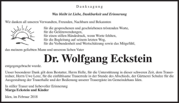Traueranzeige von Dr. Wolfgang Eckstein  von Magdeburger Volksstimme
