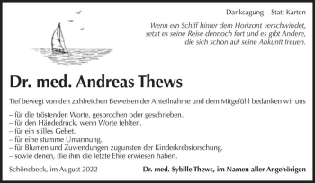 Traueranzeige von Dr. med. Andreas Thews  von Magdeburger Volksstimme
