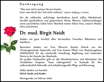 Traueranzeige von Dr. med. Birgit Neidt  von Magdeburger Volksstimme
