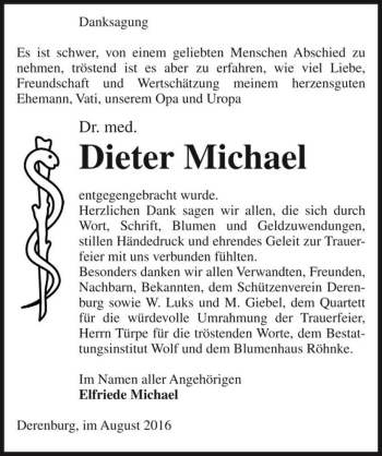 Traueranzeige von Dr. med. Dieter Michael  von Magdeburger Volksstimme