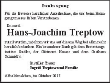 Traueranzeige von Dr. med. Hans-Joachim Treptow  von Magdeburger Volksstimme