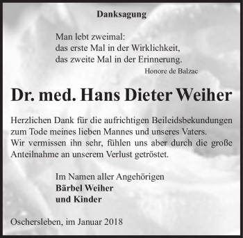 Traueranzeige von Dr. med. Hans Dieter Weiher  von Magdeburger Volksstimme