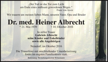 Traueranzeige von Dr. med. Heiner Albrecht  von Magdeburger Volksstimme