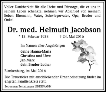 Traueranzeige von Dr. med. Helmuth Jacobson  von Magdeburger Volksstimme