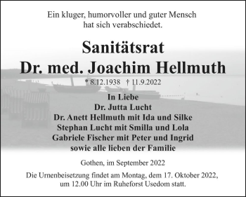Traueranzeige von Dr. med. Joachim Hellmuth  von Magdeburger Volksstimme