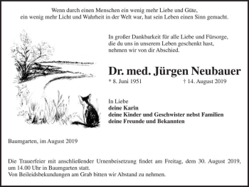 Traueranzeige von Dr. med. Jürgen Neubauer  von Magdeburger Volksstimme