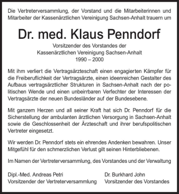 Traueranzeige von Dr. med. Klaus Penndorf  von Magdeburger Volksstimme