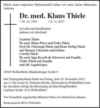 Traueranzeige von Dr. med. Klaus Thiele  von Magdeburger Volksstimme