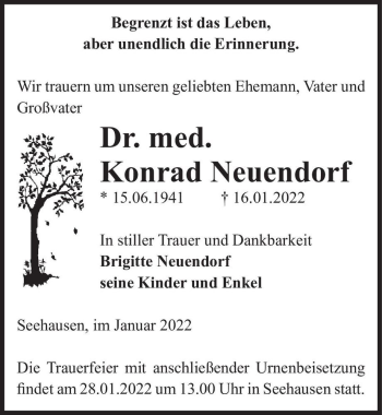 Traueranzeige von Dr. med. Konrad Neuendorf  von Magdeburger Volksstimme