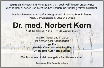 Traueranzeige von Dr. med. Norbert Korn  von Magdeburger Volksstimme