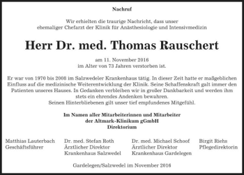 Traueranzeige von Dr. med. Thomas Rauschert  von Magdeburger Volksstimme