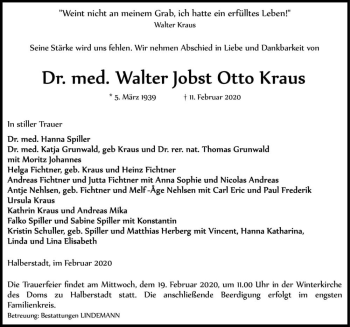 Traueranzeige von Dr. med. Walter Jobst Otto Kraus  von Magdeburger Volksstimme