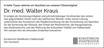 Traueranzeige von Dr. med. Walter Kraus  von Magdeburger Volksstimme