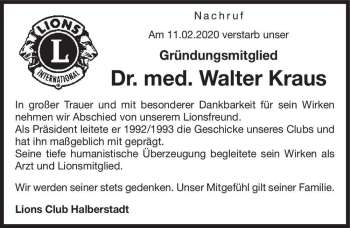 Traueranzeige von Dr. med. Walter Kraus  von Magdeburger Volksstimme