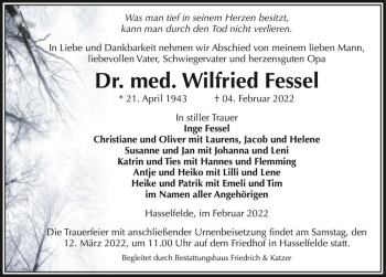 Traueranzeige von Dr. med. Wilfried Fessel  von Magdeburger Volksstimme