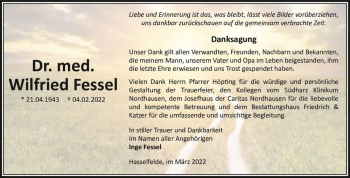 Traueranzeige von Dr. med. Wilfried Fessel  von Magdeburger Volksstimme