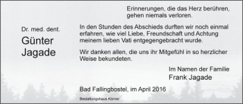 Traueranzeige von Dr. med. dent. Günter Jagade  von Magdeburger Volksstimme