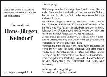Traueranzeige von Dr. med. vet. Hans-Jürgen Keindorf  von Magdeburger Volksstimme