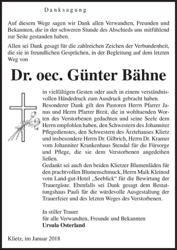 Traueranzeige von Dr. oec. Günter Bähne  von Magdeburger Volksstimme
