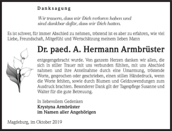 Traueranzeige von Dr. paed. A. Hermann Armbrüster  von Magdeburger Volksstimme