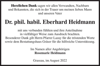 Traueranzeige von Dr. phil. habil. Eberhard Heidmann  von Magdeburger Volksstimme