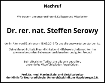 Traueranzeige von Dr. rer. nat. Steffen Serowy  von Magdeburger Volksstimme