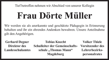 Traueranzeige von Dörte Müller  von Magdeburger Volksstimme