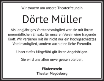 Traueranzeige von Dörte Müller  von Magdeburger Volksstimme