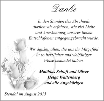 Traueranzeige von Dörte Schuft  von Magdeburger Volksstimme