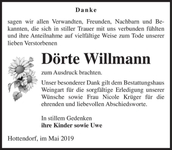 Traueranzeige von Dörte Willmann  von Magdeburger Volksstimme