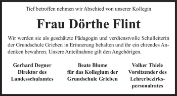 Traueranzeige von Dörthe Flint  von Magdeburger Volksstimme
