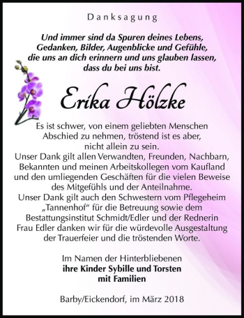 Traueranzeige von ERika Hölzke  von Magdeburger Volksstimme