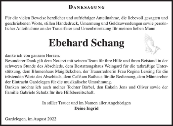 Traueranzeige von Ebehard Schang  von Magdeburger Volksstimme