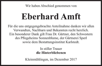 Traueranzeige von Eberhard Amft  von Magdeburger Volksstimme