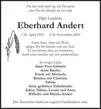 Traueranzeige von Eberhard Andert  von Magdeburger Volksstimme