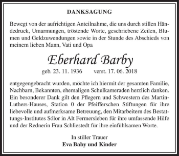 Traueranzeige von Eberhard Barby  von Magdeburger Volksstimme