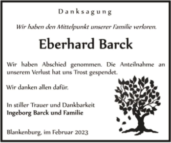 Traueranzeige von Eberhard Barck  von Magdeburger Volksstimme