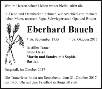Traueranzeige von Eberhard Bauch  von Magdeburger Volksstimme