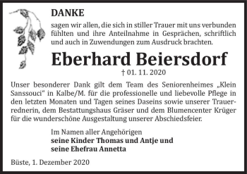 Traueranzeige von Eberhard Beiersdorf  von Magdeburger Volksstimme
