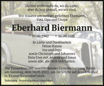 Traueranzeige von Eberhard Biermann  von Magdeburger Volksstimme