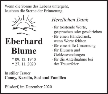 Traueranzeige von Eberhard Blume  von Magdeburger Volksstimme