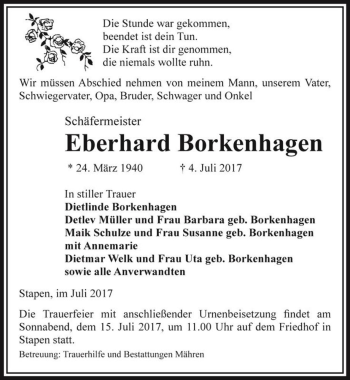 Traueranzeige von Eberhard Borkenhagen  von Magdeburger Volksstimme