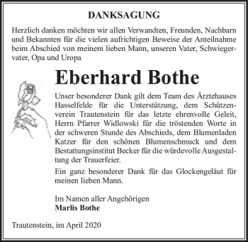 Traueranzeige von Eberhard Bothe  von Magdeburger Volksstimme